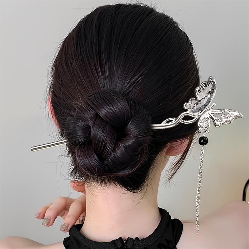 5pcs Chinese Hairpins Black Rose Butterfly Decorations Hair Needles for Daily Holiday Wear Long Skirts Qipao Elegant Accessories
