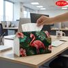 2D Flat, 1pc Tissue Box, Printed On Both Sides, Flamingo Botanical Tissue Box Pink Flamingo Flowers Print, Durable Fabric for Kitchen, Living Room, Be