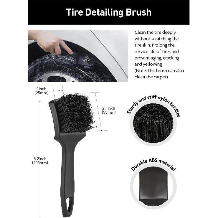 Fantasticlean 6PCS Car Wheel Cleaning Pro Kit, Tire Brush, Soft-Bristled Rim Brush, Microfiber Bendable Brush, Double-Ended Detailing Brush, And