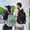 Color Solid Simple Checkered Texture Student Backpack With Plush Pendant