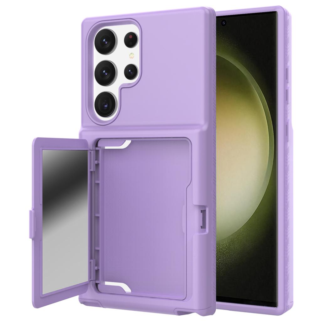 For Samsung Galaxy S23 Ultra Cardcase Series PC+TPU Phone Case Mirror Design Card Slots Kickstand Thickened Cover