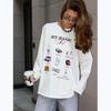 2025 Early Autumn Trendy Loose-Fit Long-Sleeve T-Shirt for Women - European & American Style, Pure Cotton, Fun Print