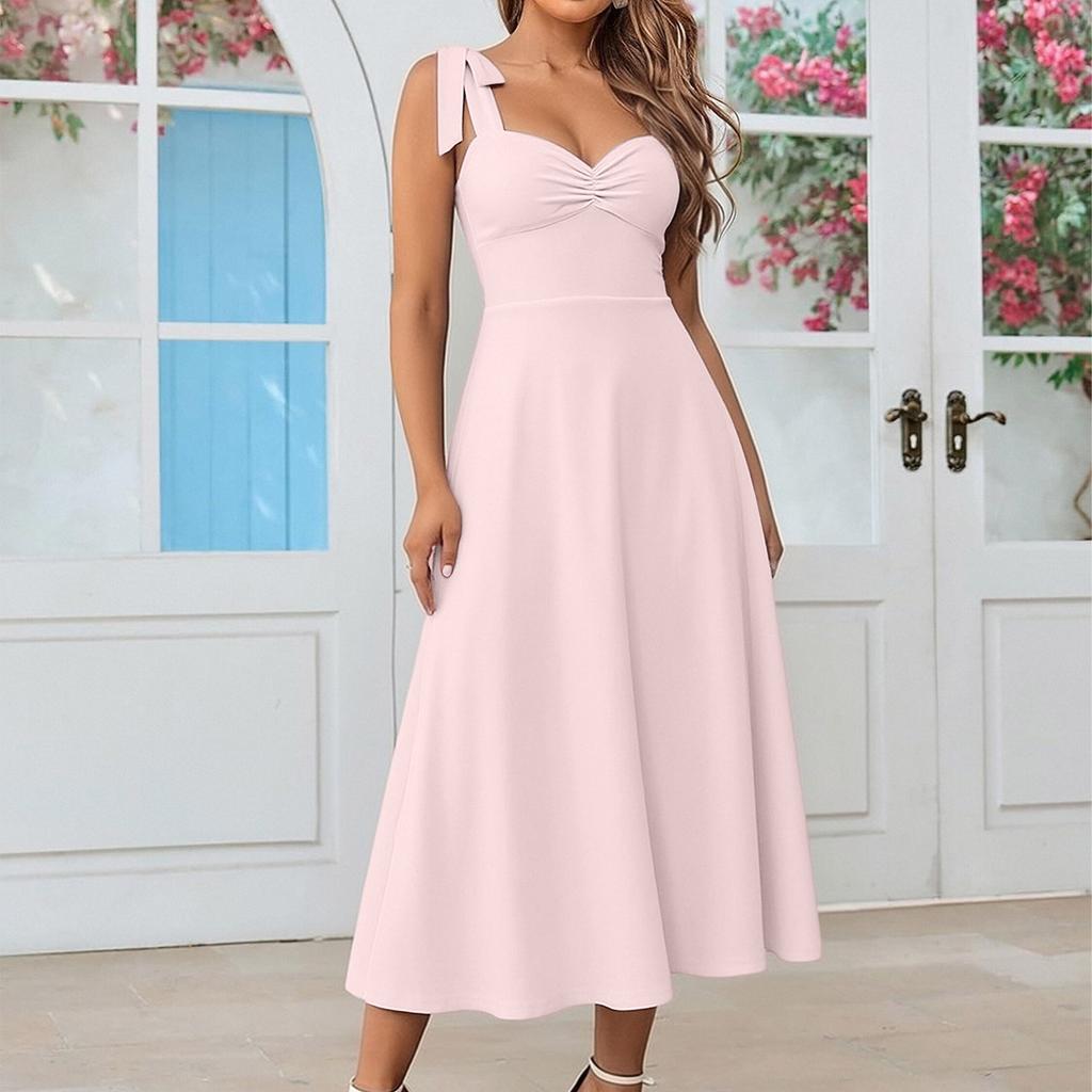 Stylish Women's Elegant Color Suspender Dress Long Dress