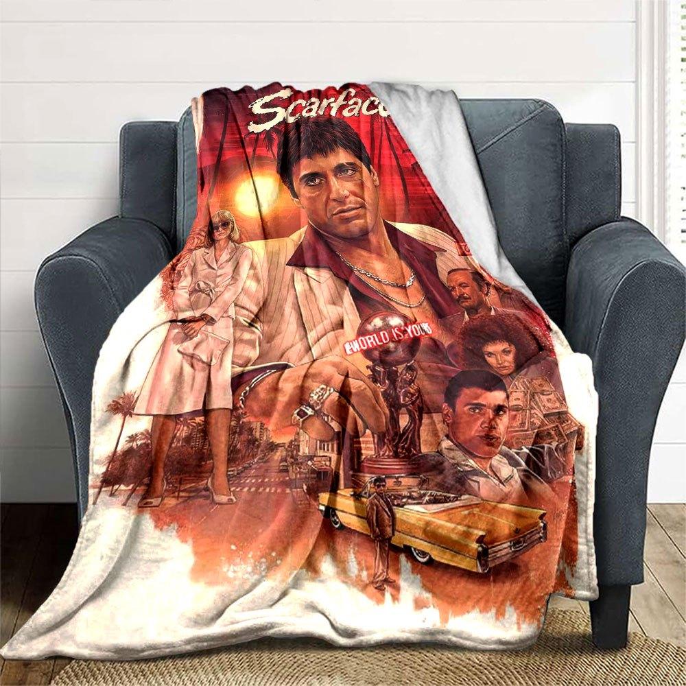 1pc Scarface-Inspired Flannel Blanket - Soft Cozy All-Season Throw for Bedroom, Sofa, Camping, Travel - Perfect Gift for Movie FansB75