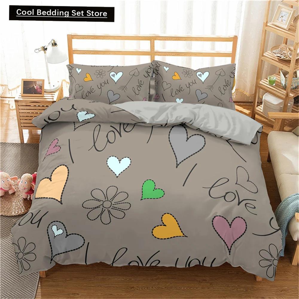 Room Decor Home Bedding Sets 2/3pcs Red Heart Printing Queen Size Pillowcase Duvet Cover Set Polyester Bedclothes