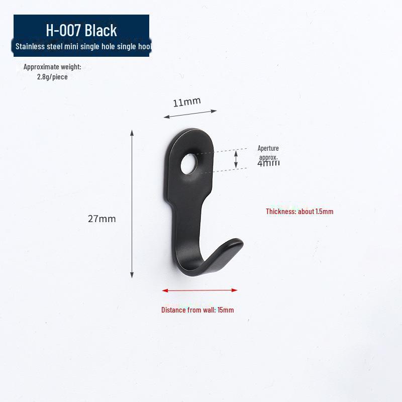 Black Stainless Steel Wall-Mounted Hook for Bathroom, Kitchen, or Door