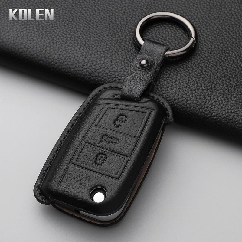 Leather Car Key Case Cover Shell For Vw Volkswagen Golf 7 Mk7 Tiguan Mk2 For Seat Ateca Leon Fr 2 Ibiza For Skoda Octavia Fob