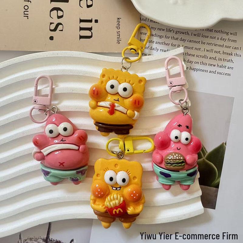 SpongeBob & Goofy Keychain Pendant - Cartoon Backpack Accessory with Patrick Star