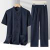 Men's Chinese Style Cotton Linen Short-Sleeved Tang Suit Set for Middle-Aged and Elderly