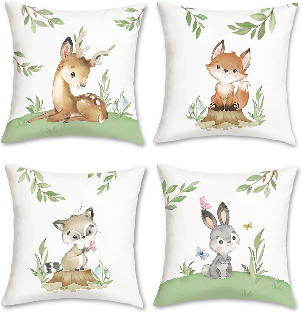 Cute Forest Animal PillowcaseBedroom Living Room Sofa Home Decor Polyester Cushion Cover with Zipper