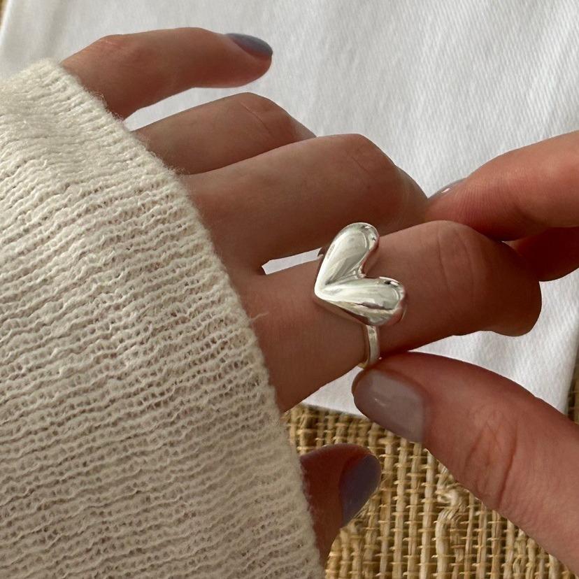 Silver Color Simple Heart Rings for Women Fashion Geometric Vintage Handmade Irregular Love Fingers Ring Sweet OL Jewelry Gifts