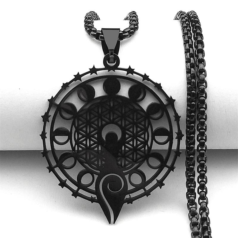 Wicca Dreifache Mondphase Hekate Göttin Halskette für Damen Herren Edelstahl Griechisches Rad der Hekate Kette Schmuck collier