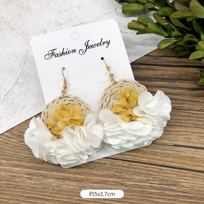 Retro Handmade Flower Wreath Earrings Femininity Personality Long Vacation Earrings Fashion Ear Accessories