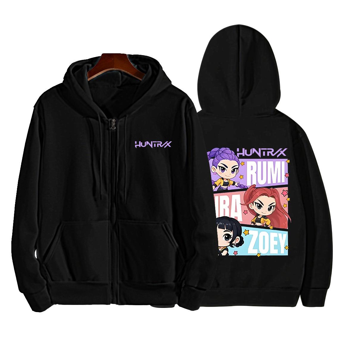 2025 Cross New Fashion Cartoon Print Zipper Hoodie: Versatile European & American Style Adult Casual Sweatshirt with Pockets L