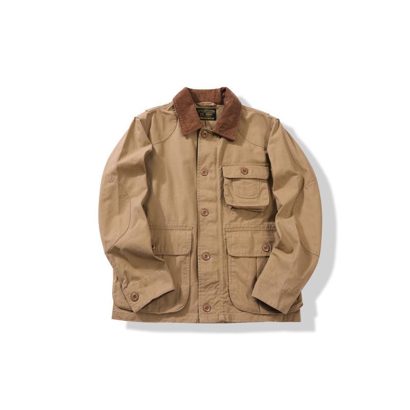 OKONKWO Corduroy Collar Multifunctional Hunting Jacket Men s Three-dimensional Pocket Tooling Fishing Jacket Jacket S