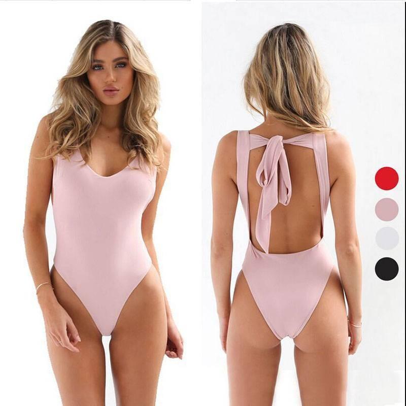 Elegant Women Sexy One Piece V Neck Bandage Swimwear Beach Backless Swimming Suit For Stylish Summer Days