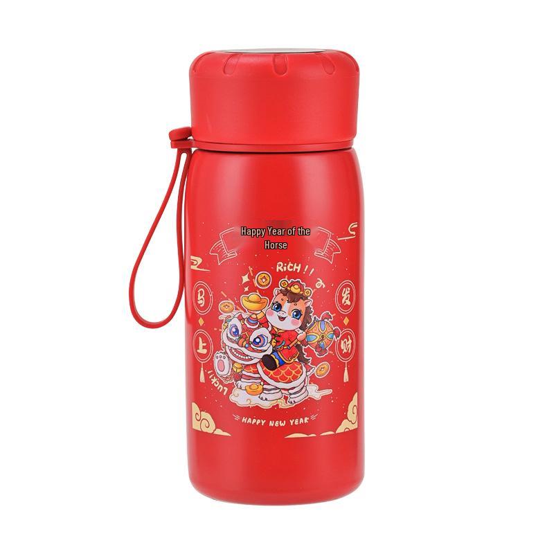 Golden Horse Blessings Water Cup - Insulated Souvenir for New Year, Auspicious Year of the Horse Gift, Customizable