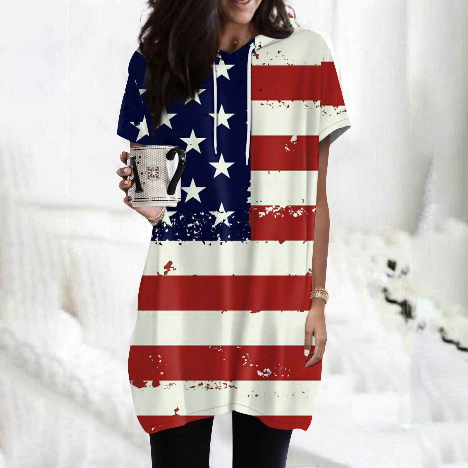 

Женские толстовки, повседневные рубашки с короткими рукавами, модные туники с принтом ко Дню независимости, топы с карманами XL винный