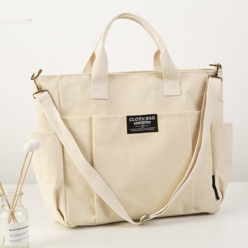 

Tote Canvas Bag Thickened Multi-Pocket Japanese Leisure Student Computer Simple Portable Shoulder Crossbody School Bag Satchel бежевый