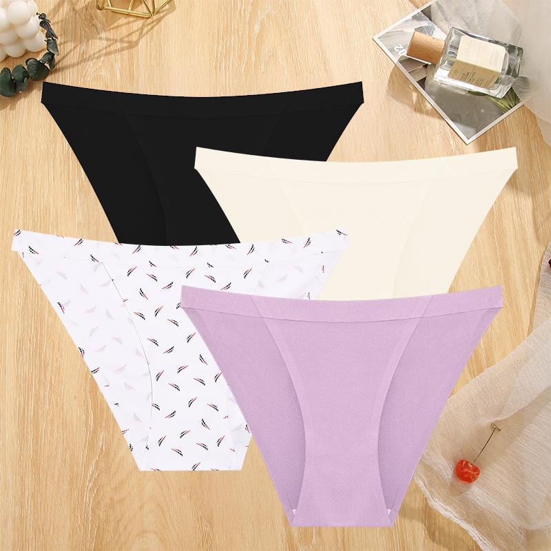 4Pcs/Set Sexy Women Ice Silk Low-waist Panties Female Traceless Briefs Ladies Comfortable Lingerie G-String Underpants