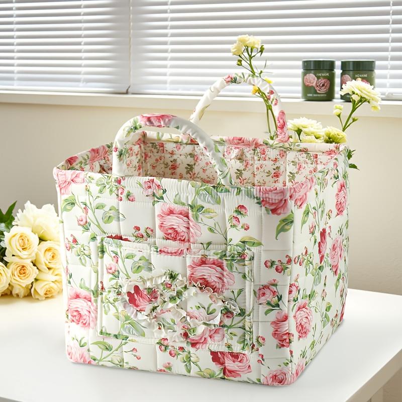 high qualityCharming Floral Fabric Storage Bins with Handles - Portable, Multi-Compartment Organizer for Clothes, Underwear & Accessories - Ideal for