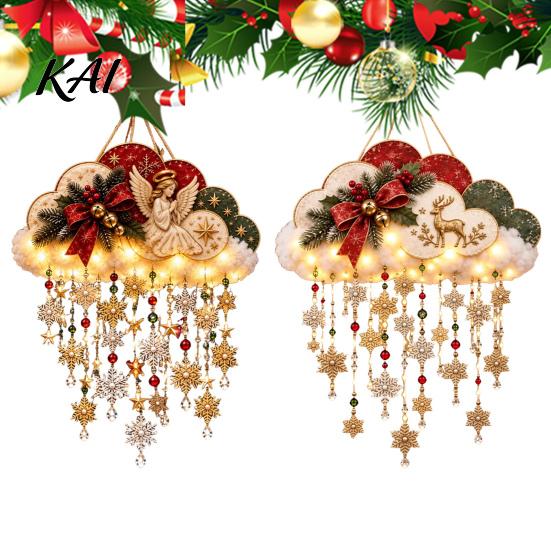 Seasonal Home Decor Vintage Lighted Christmas Snowfall Cloud, Cascading Snowflake Light with Reindeer/Angel, Snow Theme Wall LED Holiday Hanging