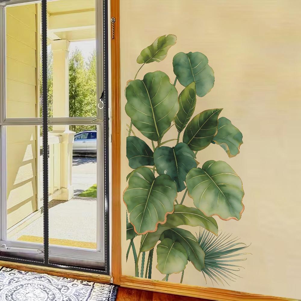 Personalized Tropical Green Plant Leaves Bathroom and Toilet Decoration and Beautification Wall Stickers