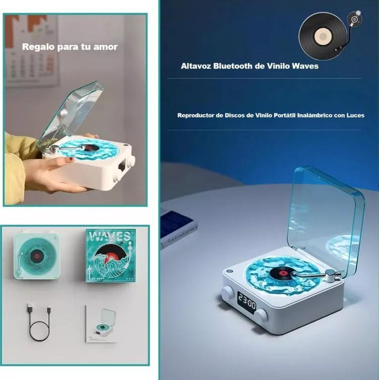 Reproductor de Vinilo Waves Altavoz Bluetooth con Ruido Blanco Tocadiscos Retro Altavoz Ayuda para Dormir Altavoz con Forma de Vitrola con Luz RGB