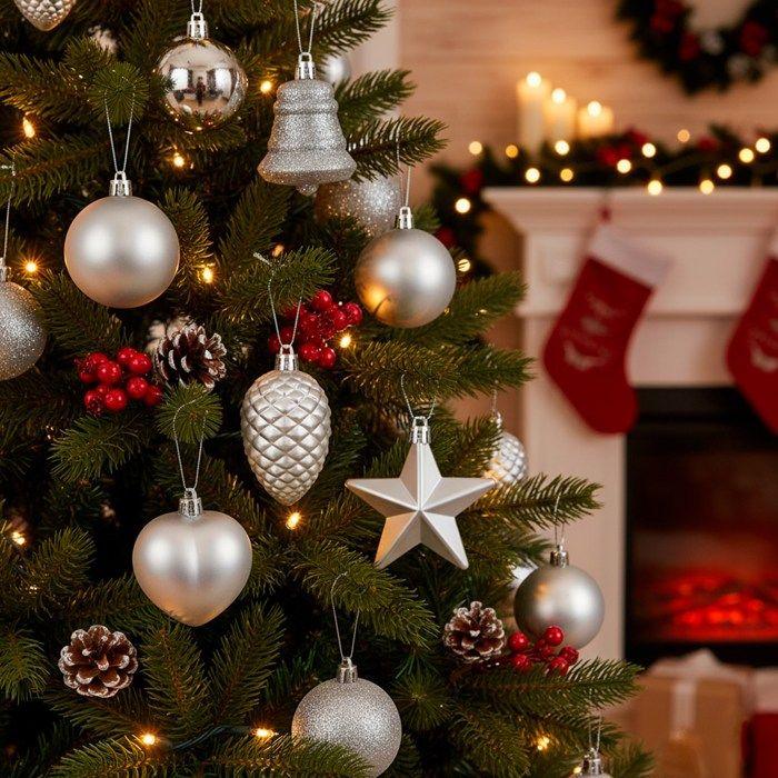 Boules de Noël - SPRINGOS - 100 pcs - Argent - Incassables - Décorations variées