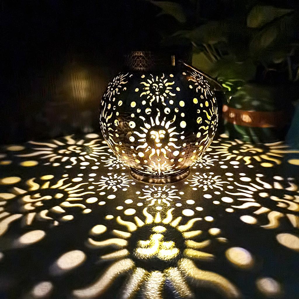 Outdoor Solar Lights Iron Garden Sun Face Projection Landscape Lamp Moon Star Floodlight