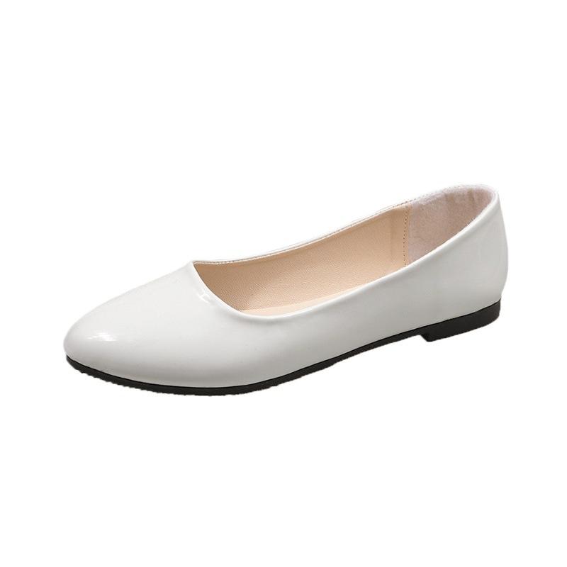 Large size thick heel single shoes women's spring new round head flat shoes women's one-pedal black single shoes women