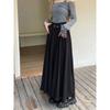 Women High Waist Jupe Korean Pleating Swing Skirt Vintage Fashion Spring Office Falda Holiday Loose Solid Long Skirt