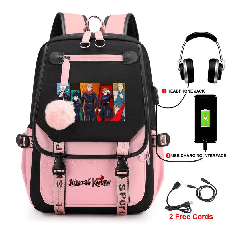 Anime Peripheral Spells Back to War Backpack Student School Bag Men's and Women's Fashion Backpack Travel Bag USB Computer Bag