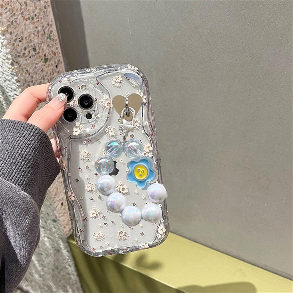 Ins Korean Cute Flower Laser Bracelet Transparent Phone Case For Iphone 14 13 12 Pro Max 11 Floral Shockproof Soft Cover Funda