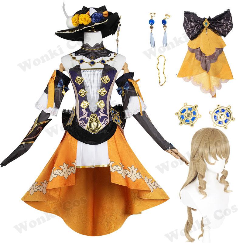 Navia Cosplay Costume Wig Long Hair With Hat Stockings Full Set Impact Fontaine  Women Party Costumes Dress
