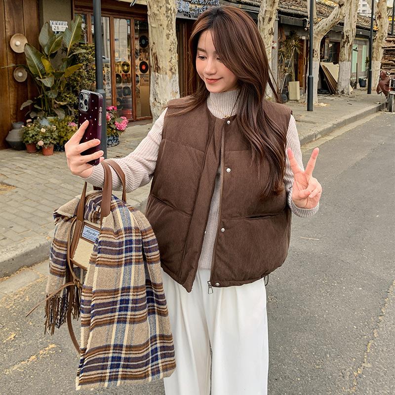 

cotton-padded vest women s autumn and winter vest new fashionable small stand-up collar vest short loose coat XL кофейный