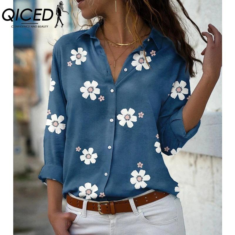 QICED 38 Color Women's Fashion Casual Long Sleeve POLO Neck Blouses & Shirts