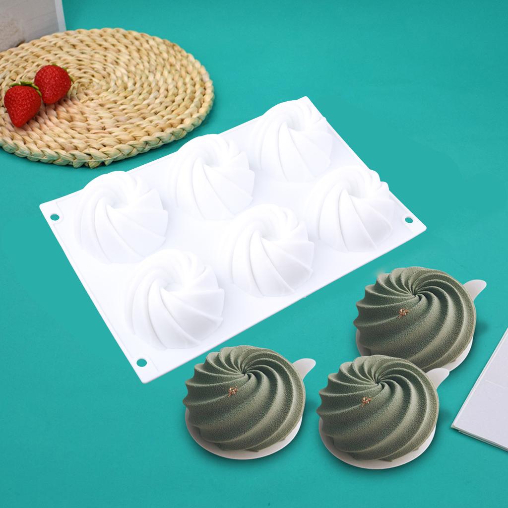 Stampo in Silicone a 6 Fori a Spirale per Torta, Gelato, Cioccolato, Sapone, Cupcake 3D, Stampo da Forno, Pirofila, Stampo per Muffin