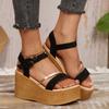 Fashion Wedge Sandals 2025 Fashion Weave Platform Plus Size High Heel Sandalias Thick Bottom Retro Open Toe Ladies Shoes