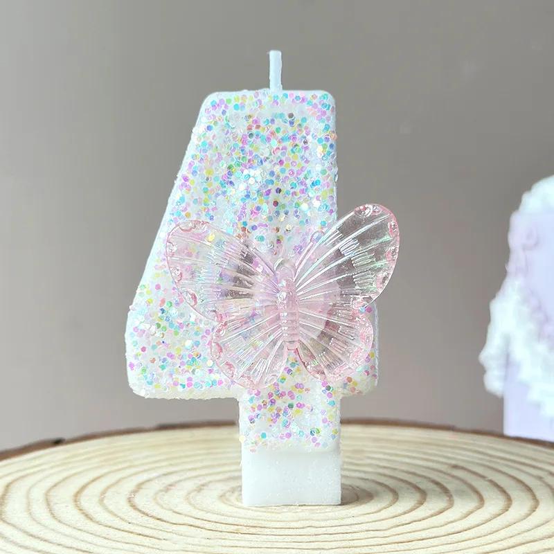 Butterfly Digital Candle Number 0-9 Colours Pink Candle Birthday Candle Cake  Creative Birthday Wedding Party Decor