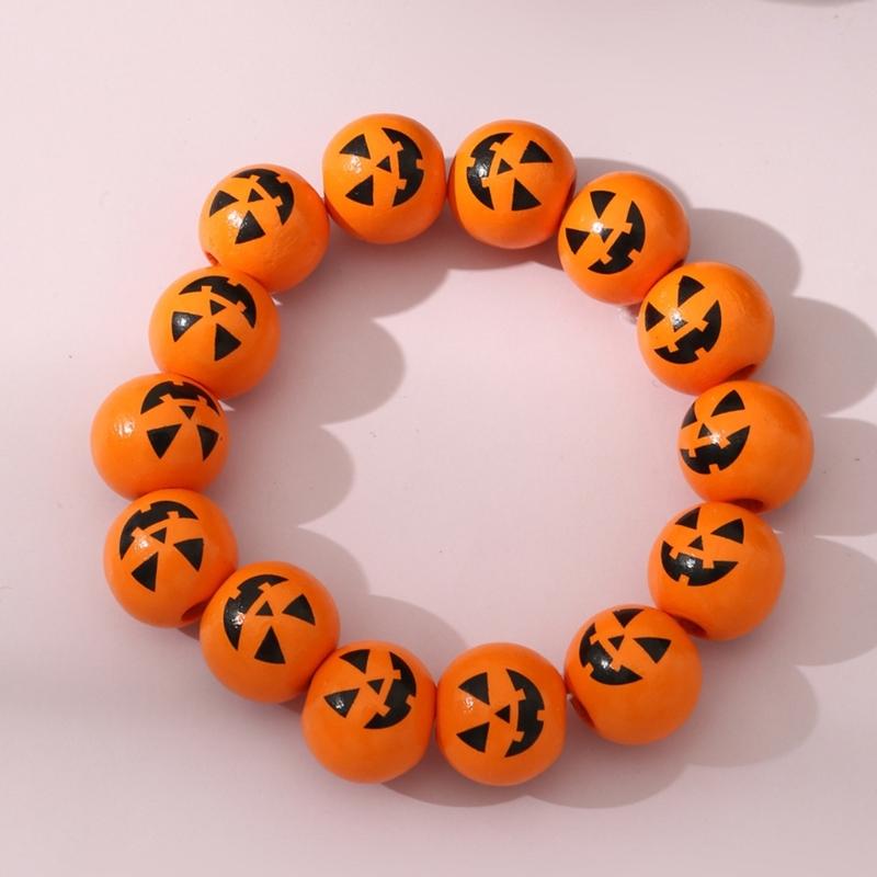 Skull Pumpkin Spiders Bead Bangle Simple Halloween Beaded Bracelet Wristband Adjustable Elastic Bangle Statement Jewelry