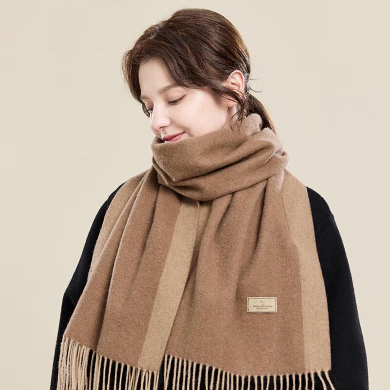 

JIUMU Winter Wool Blend Color-Block Scarf One Size