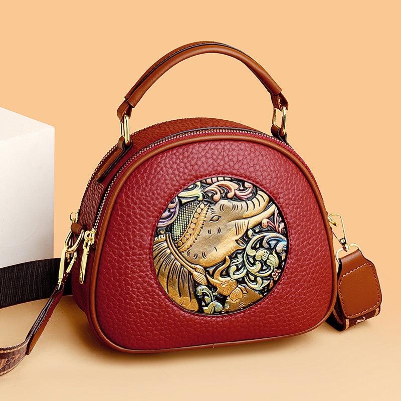 Geantă pentru femei din piele moale, geantă rotundă mică de mână, geantă crossbody cu un singur umăr, nouă, casual și versatilă, independentă, cu trei straturi