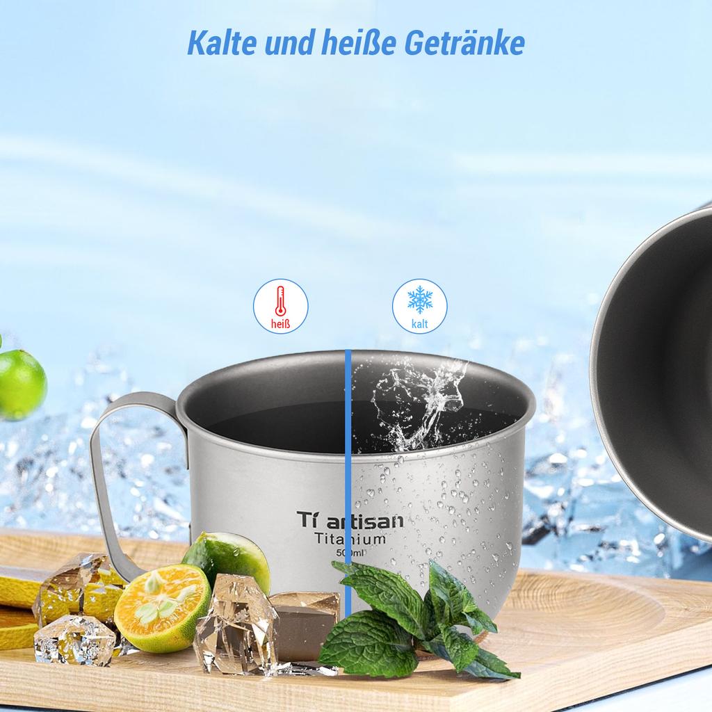 500 ml Titan-Wassertasse, Kaffeetasse, Outdoor, Camping, Wandern, Rucksackreisen