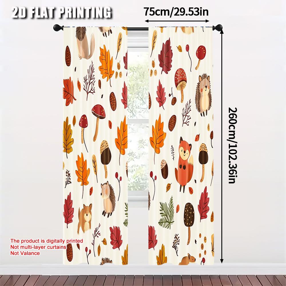 2pcs, Minimalist Curtains 2D Print Hello Autumn Machine Washable (without Rod) Outdoor Decorations for Living Room, Bedroom,