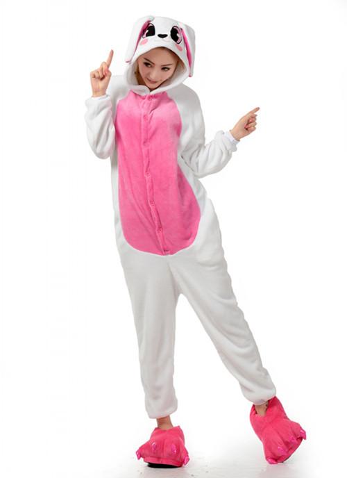 Autumn And Winter Parent-Child Clothing Men And Women Children Cartoon Animal One-Piece Pajamas Rose Red Rabbit Flannel Loungewear Performance Clothes