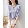 Demana Women's Silk-Wool Blend Half-Open Collar Knit Top