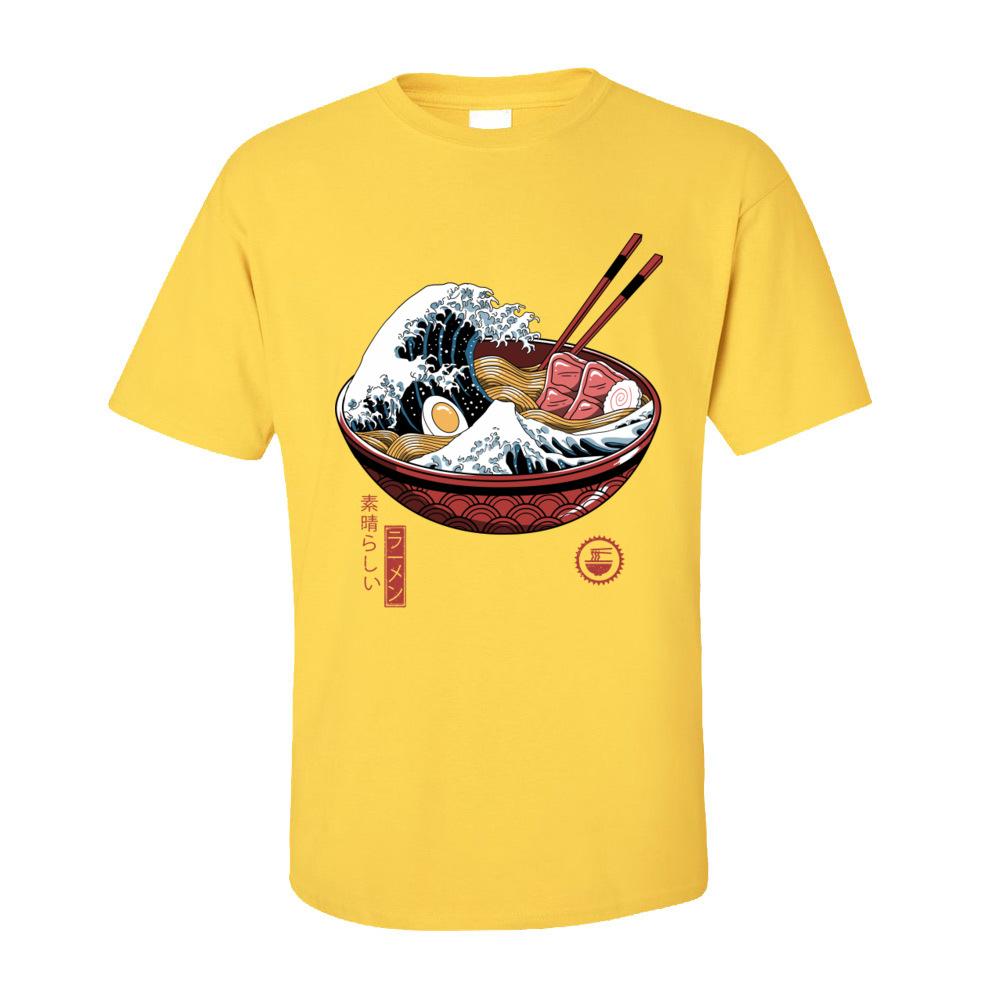 Printen Geweldige Ramen Golf Wit T-shirt voor Mannen Klassieke Japan Stijl Ronde Hals 100% Katoen Korte Mouw T-shirt Noedel T-shirts