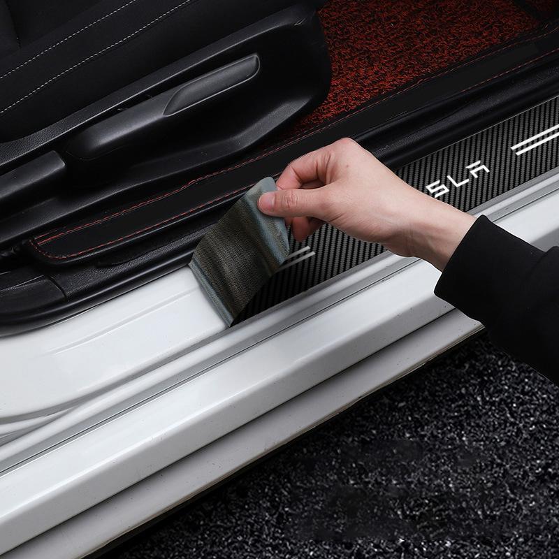 4Pcs Carbon Fiber Car Doorsill Stickers Protect Film Auto Styling For Tesla Model 3 S X Y Style Roadster Invader Coil Mod WYE K80