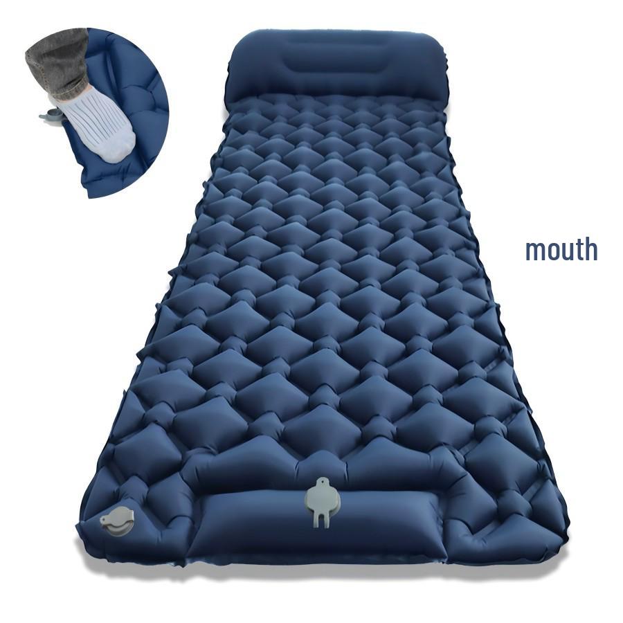 Ultralight Single Sleeping Pad with Pillow, Foot-Pump Inflatable Camping Mat, Moisture-Proof for Outdoor, Tent, or Car Use.